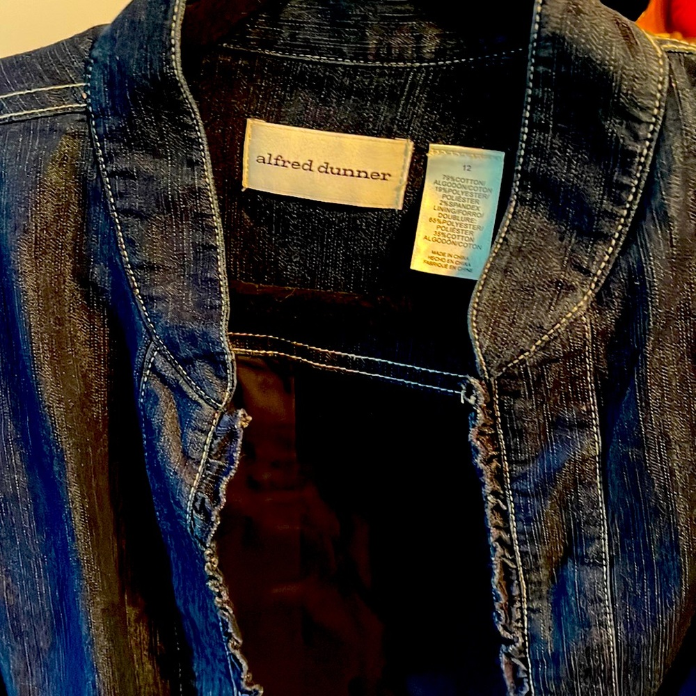 Alfred Dunner Jacket Open Front Ruffles Denim